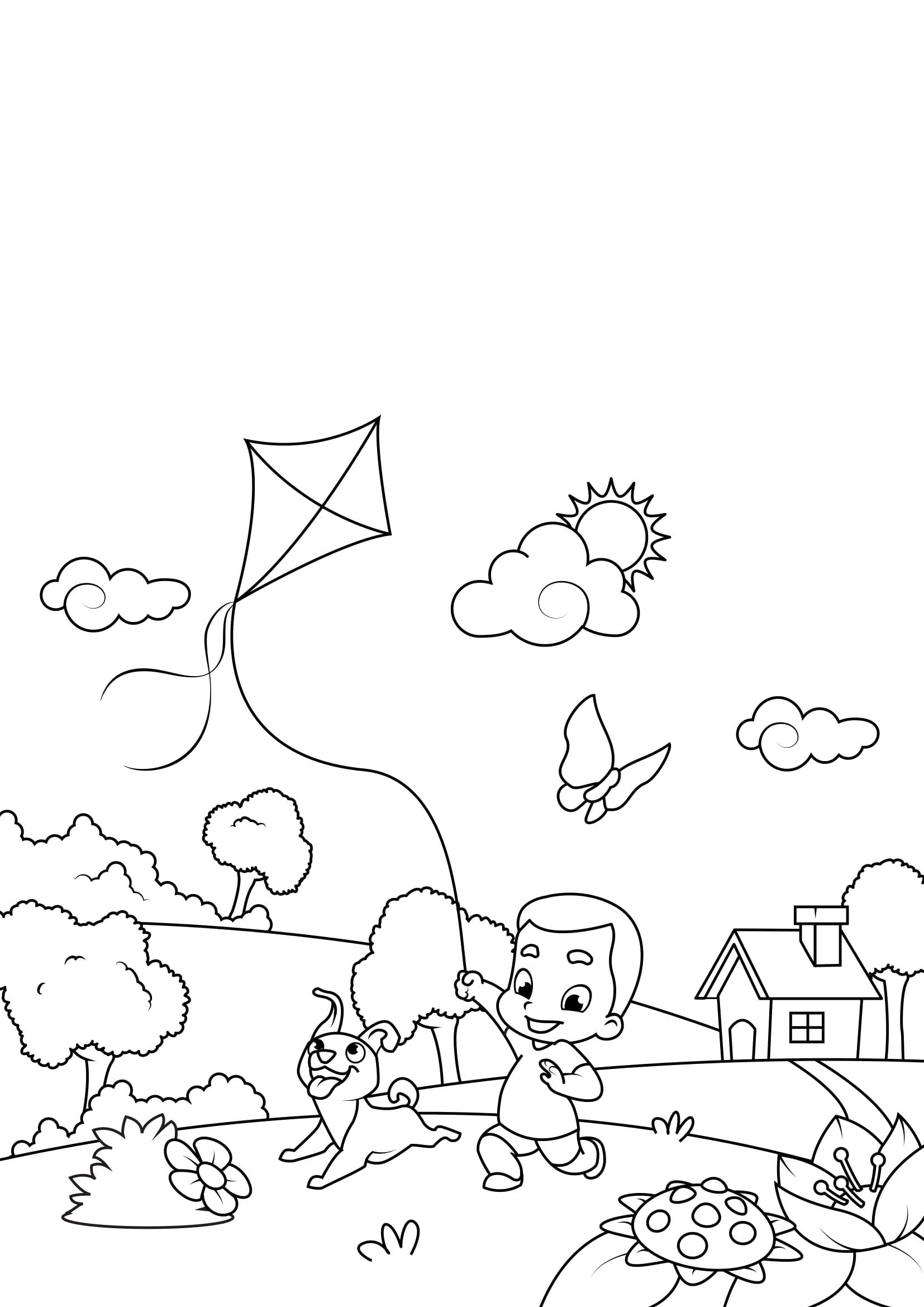 printemps, jouer dehors Coloriage printemps, jouer dehors