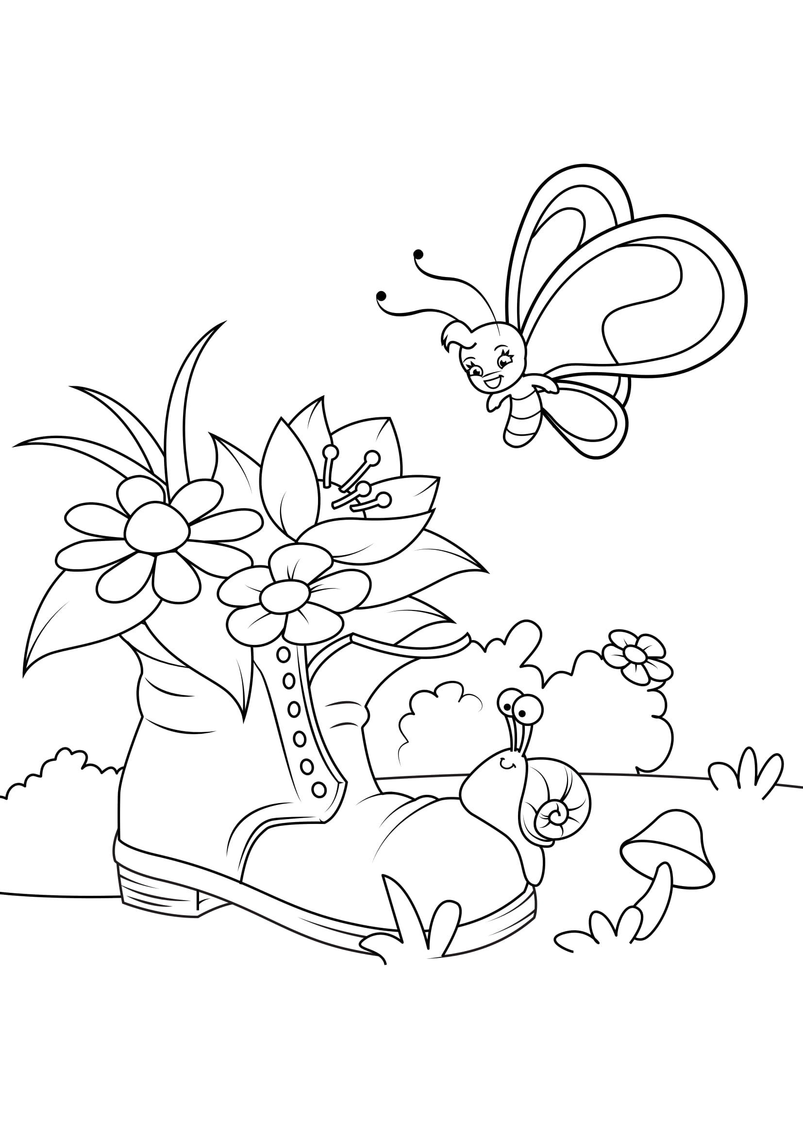 printemps, papillon dans le jardin Coloriage printemps, papillon dans le jardin