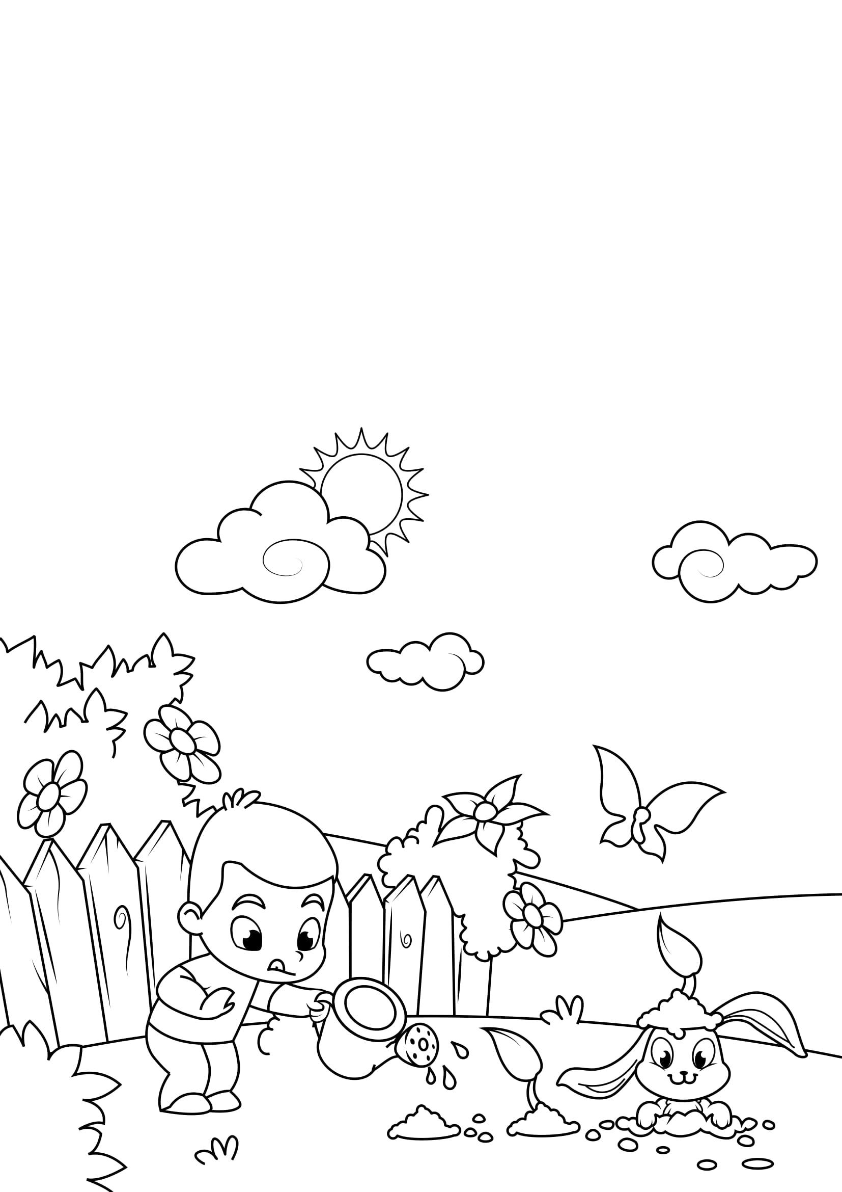 printemps, travail dans le jardin Coloriage printemps, travail dans le jardin
