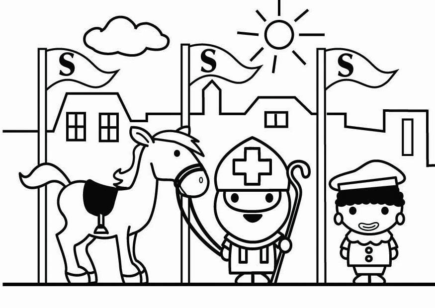Coloriage saint-nicolas et le pA¨re fouettard dans la rue