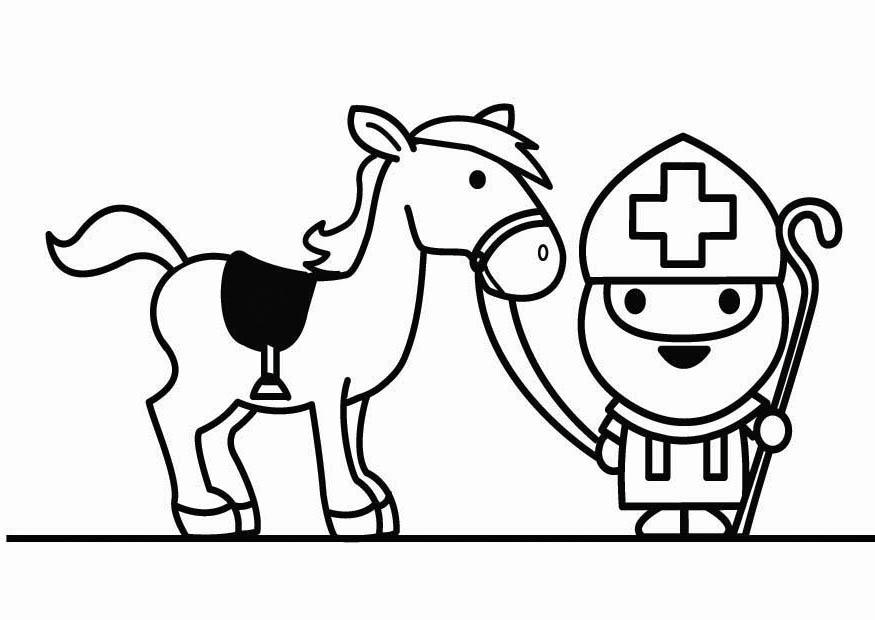 saint-nicolas et son cheval Coloriage saint-nicolas et son cheval