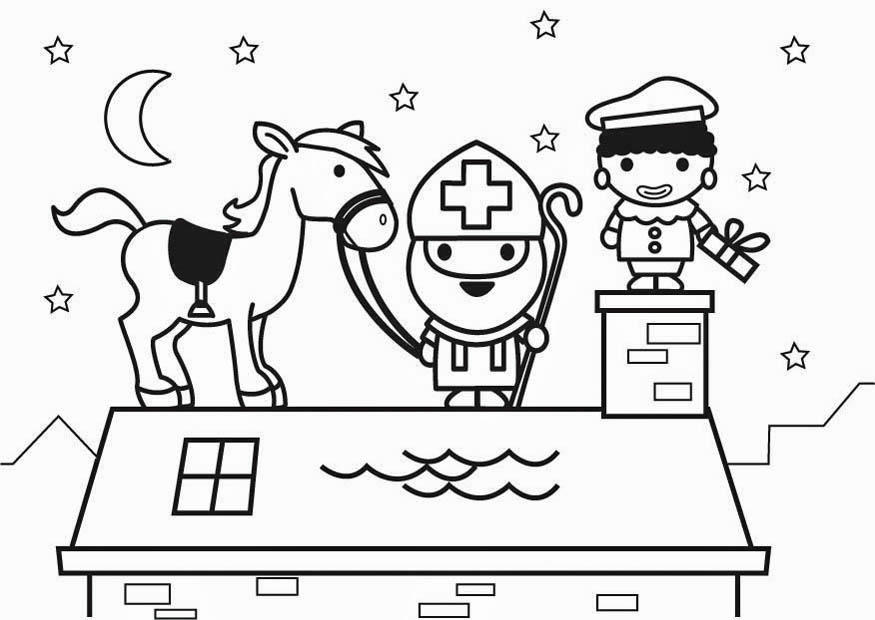 saint-nicolas et son cheval sur le toit Coloriage saint-nicolas et son cheval sur le toit