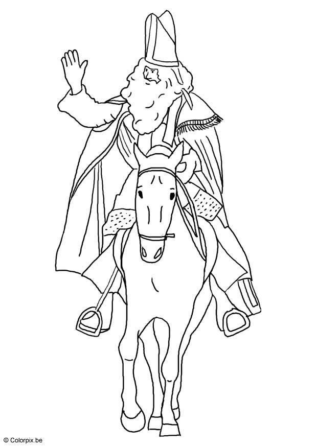 saint nicolas sur son cheval Coloriage saint nicolas sur son cheval