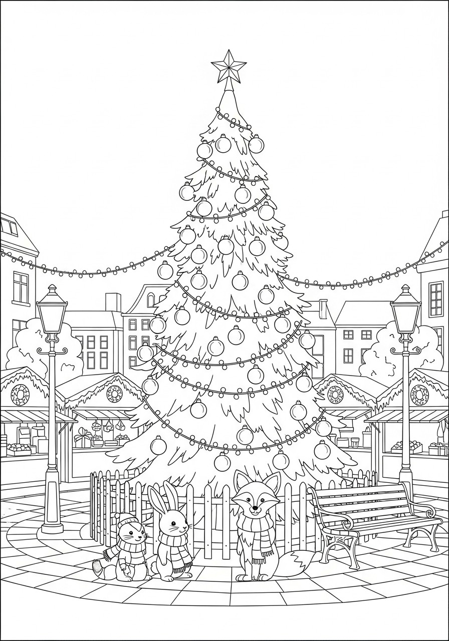 sapin de noA«l au marchA© de noA«l Coloriage sapin de noA«l au marchA© de noA«l
