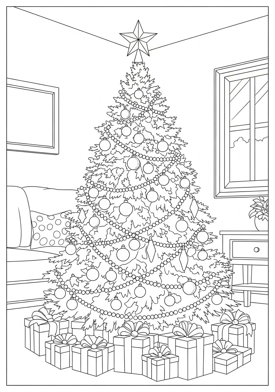 sapin de noA«l dans le salon Coloriage sapin de noA«l dans le salon