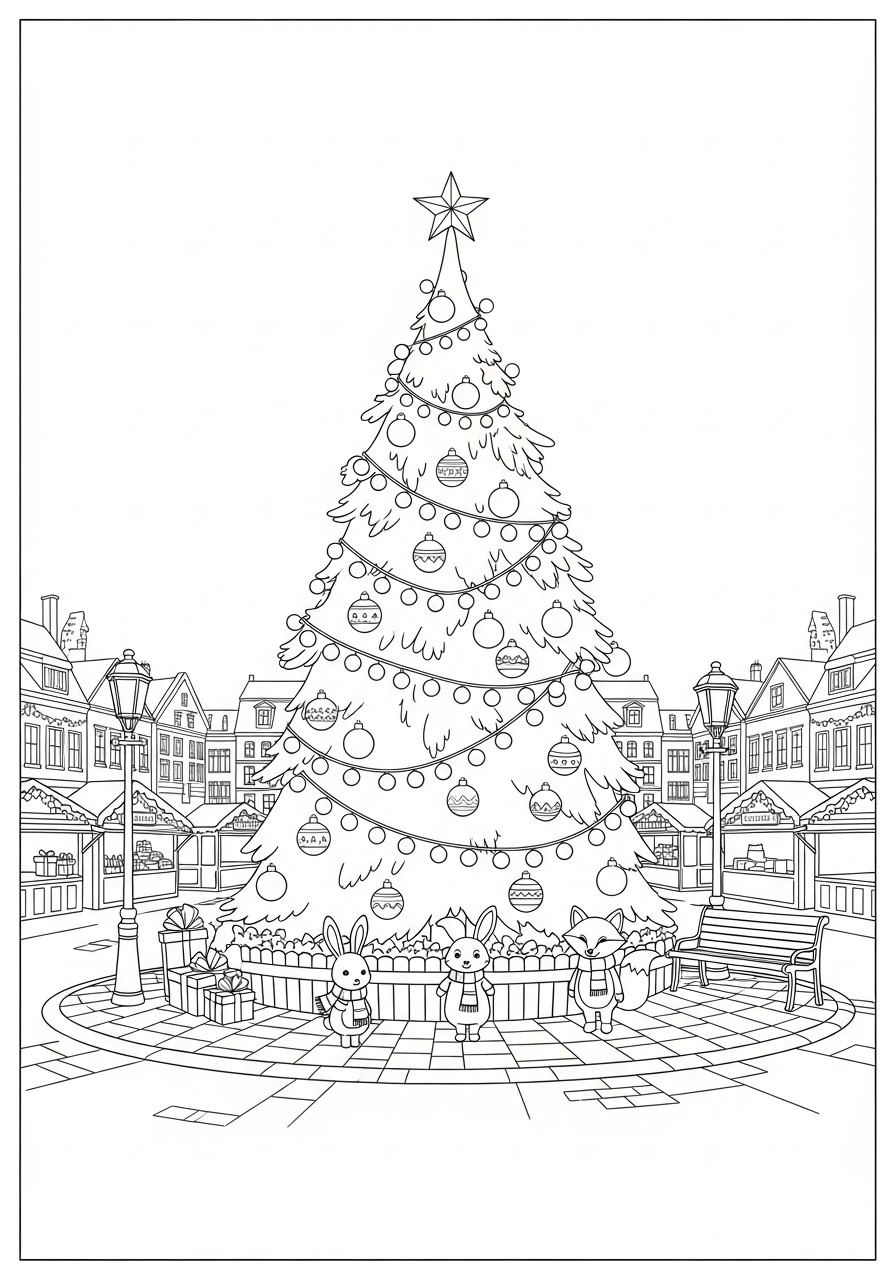 sapin de noA«l en ville Coloriage sapin de noA«l en ville