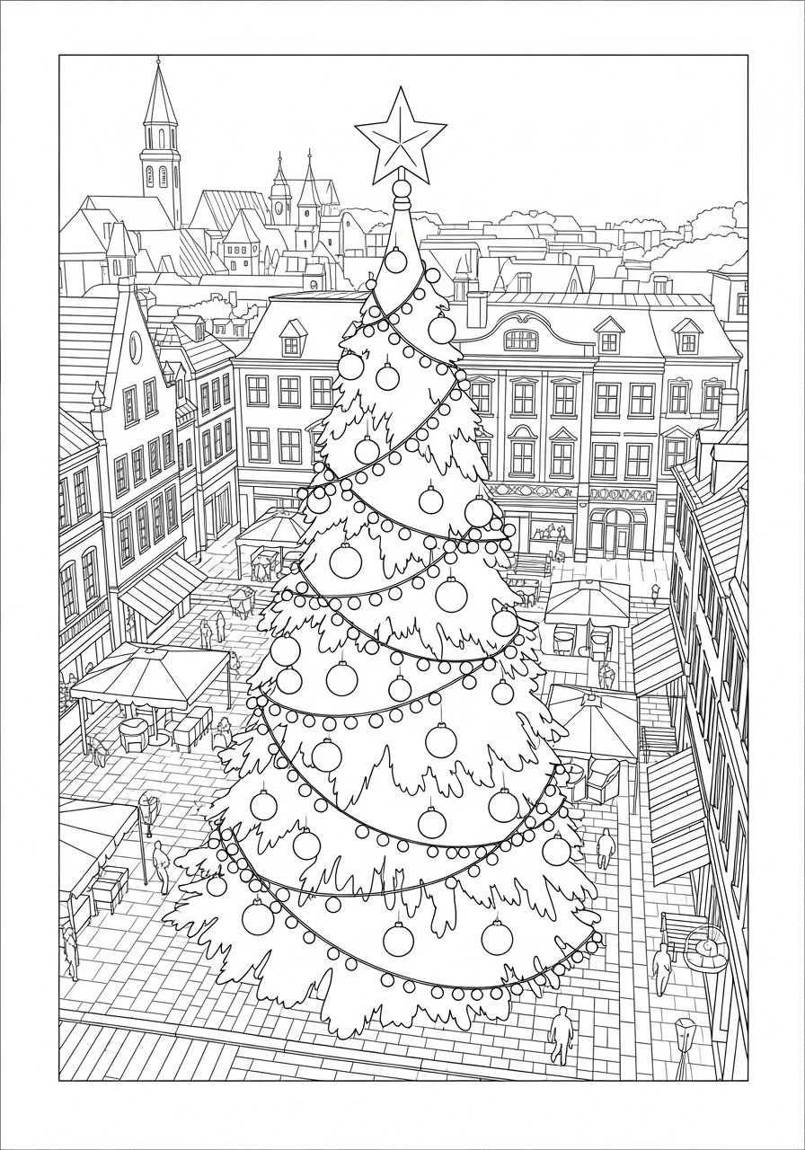 sapin de noA«l sur la place Coloriage sapin de noA«l sur la place