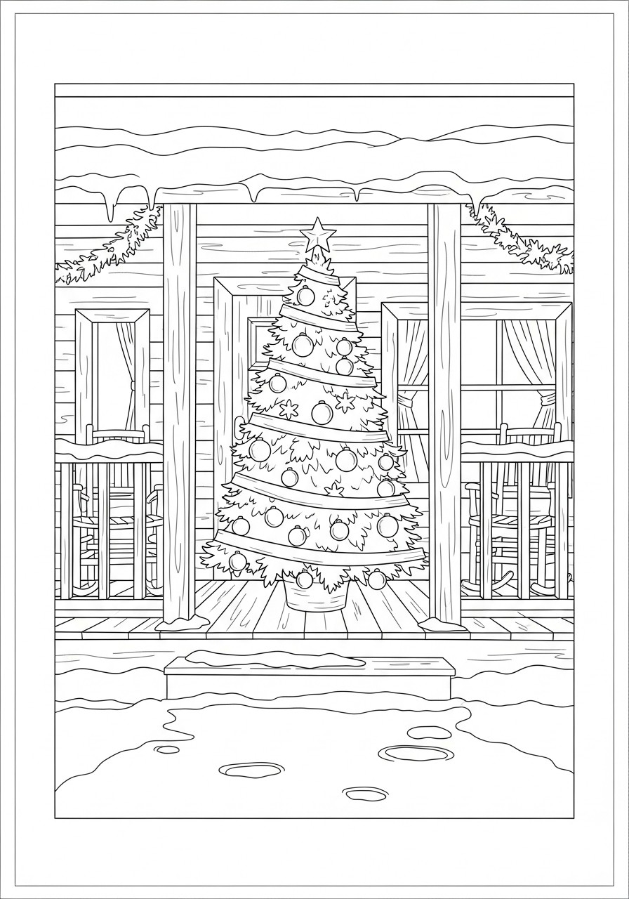 sapin de noA«l sur la terrasse Coloriage sapin de noA«l sur la terrasse