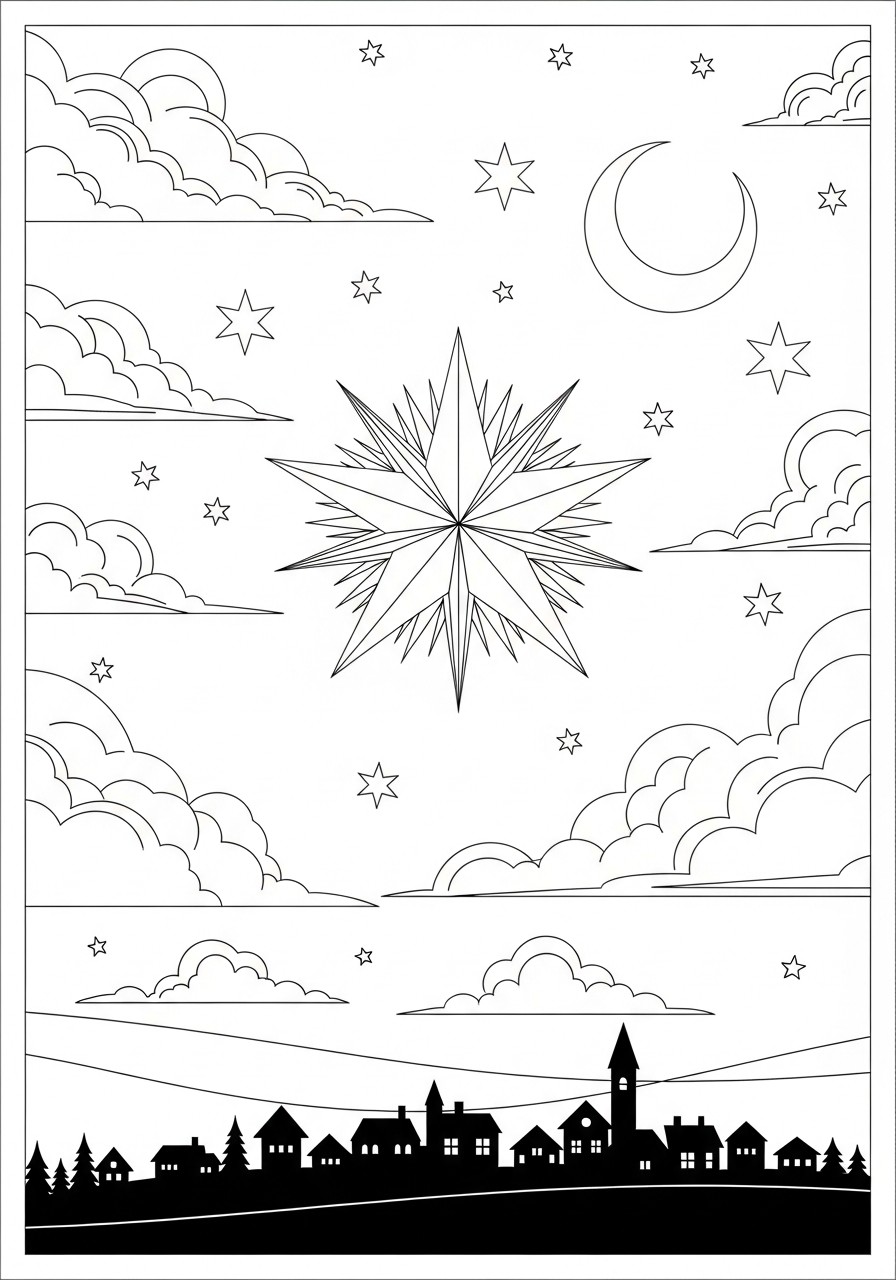 scA¨ne nocturne avec noA«l Coloriage scA¨ne nocturne avec noA«l