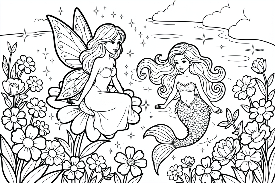 sirA¨ne et fA©e Coloriage sirA¨ne et fA©e
