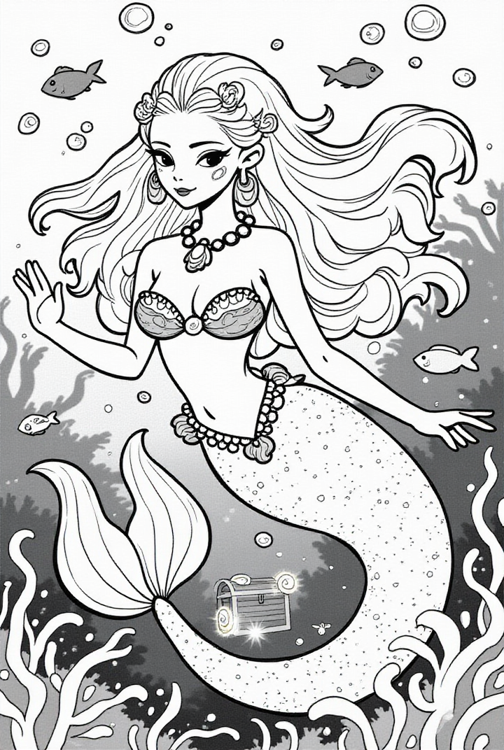 sirA¨ne gracieuse dans la mer Coloriage sirA¨ne gracieuse dans la mer