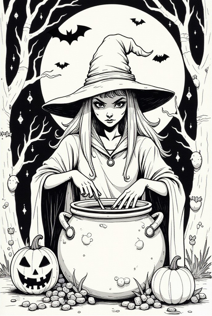 sorciA¨re avec halloween Coloriage sorciA¨re avec halloween