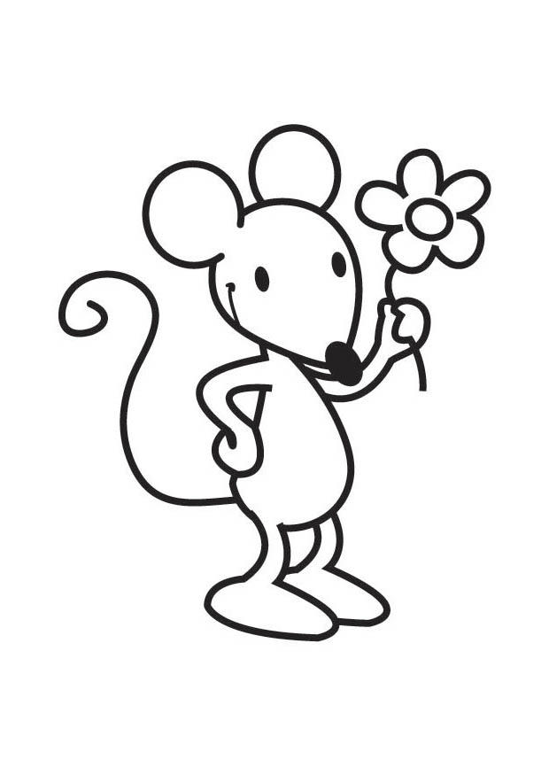 Coloriage souris avec fleur