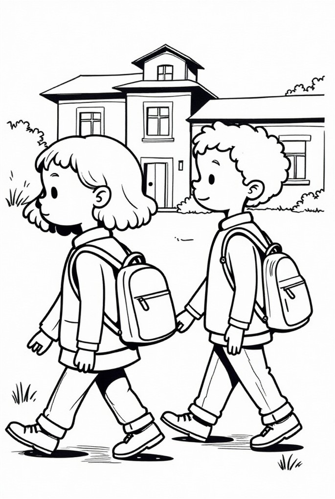 Coloriage sur le chemin de l'A©cole