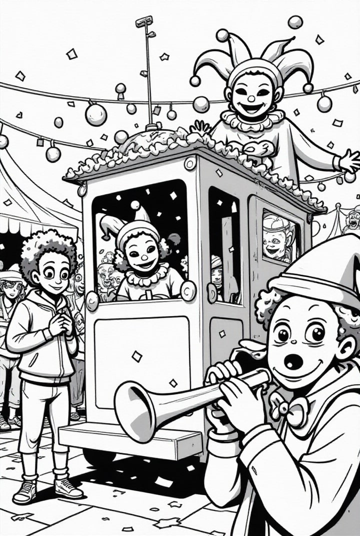 train de carnaval Coloriage train de carnaval