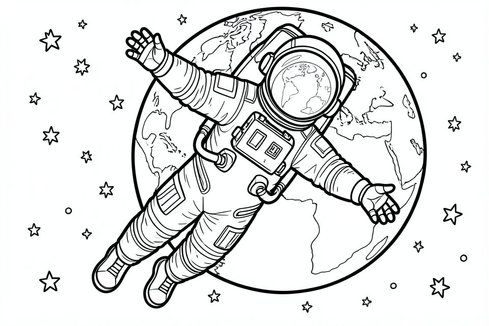Coloriage un astronaute dans l'espace