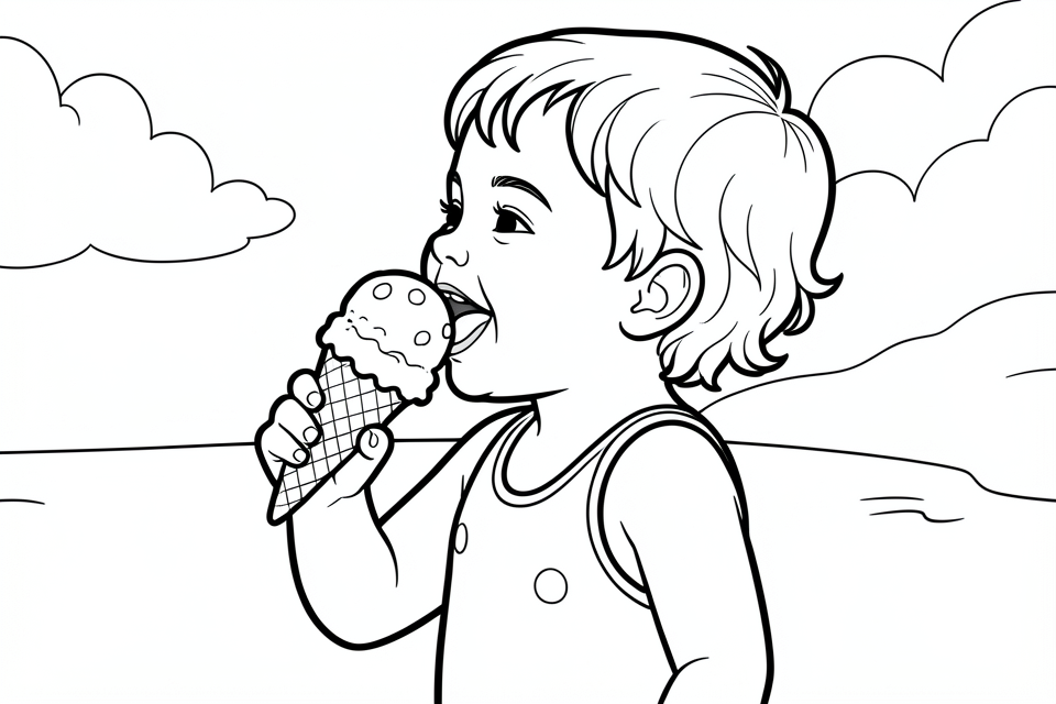 un enfant mange de la glace Coloriage un enfant mange de la glace
