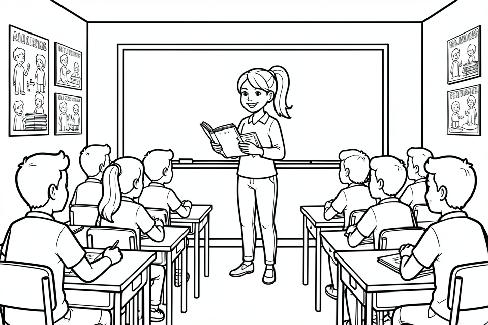 un enseignant dans la salle de classe Coloriage un enseignant dans la salle de classe
