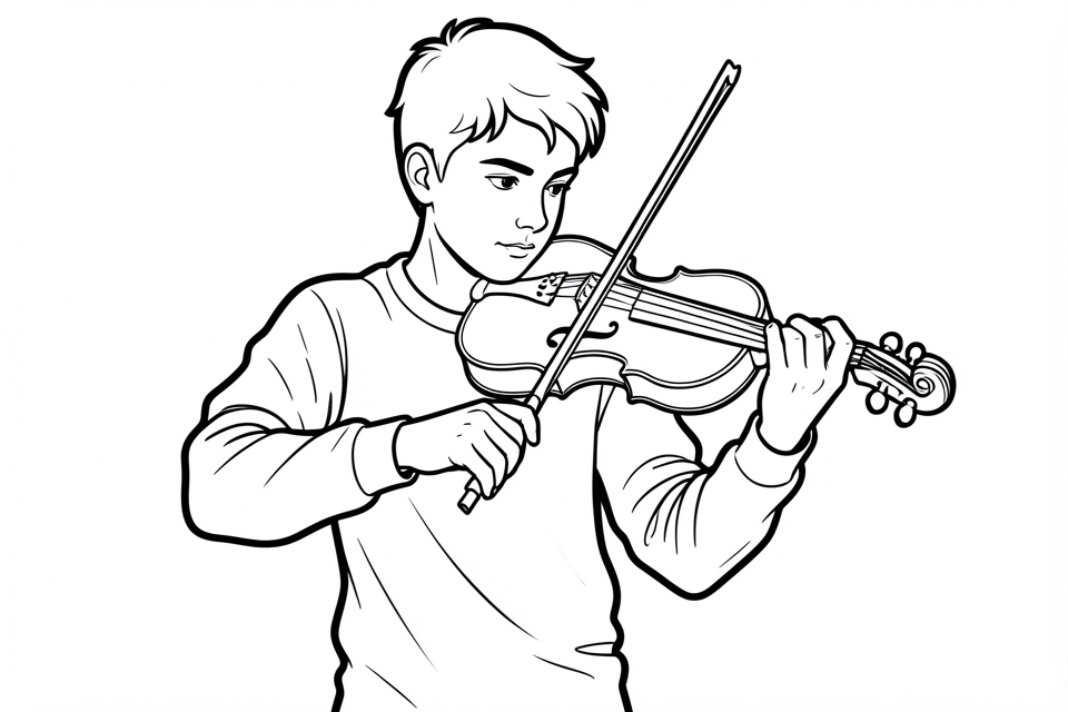 un garA§on joue du violon Coloriage un garA§on joue du violon