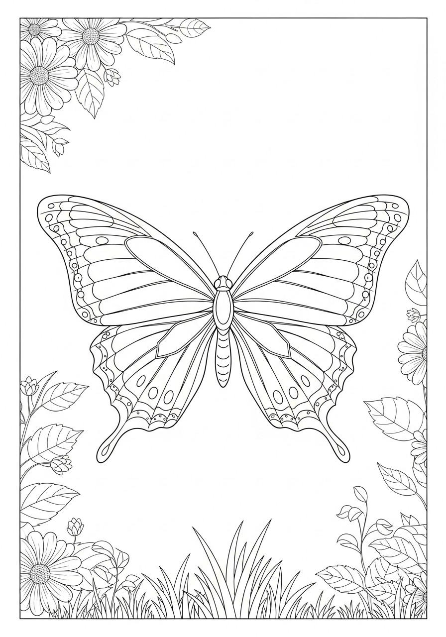 un papillon vole dans le jardin Coloriage un papillon vole dans le jardin