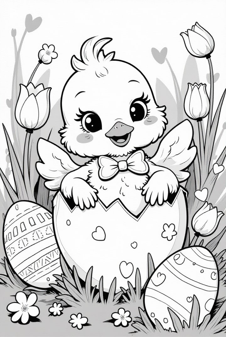 un poussin de pA¢ques sort d'un Auf Coloriage un poussin de pA¢ques sort d'un Auf