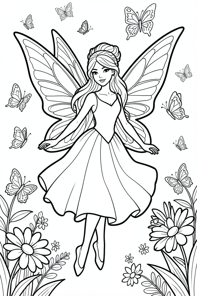 une fA©e avec des papillons Coloriage une fA©e avec des papillons