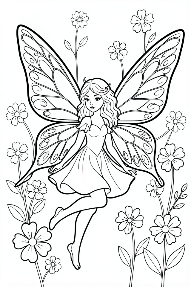 une fA©e parmi les fleurs Coloriage une fA©e parmi les fleurs