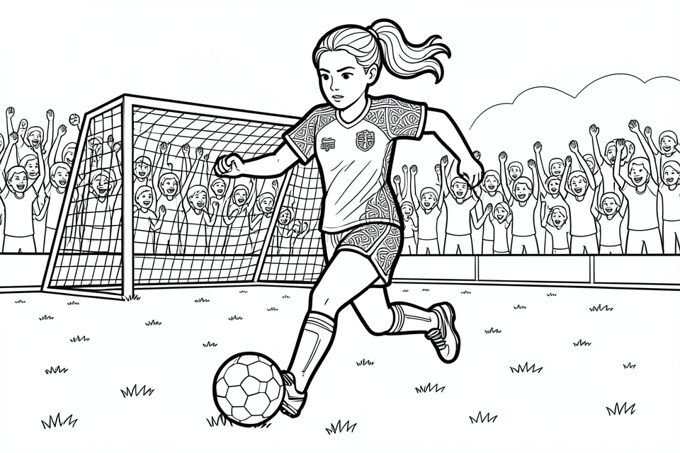 une fille joue au football Coloriage une fille joue au football