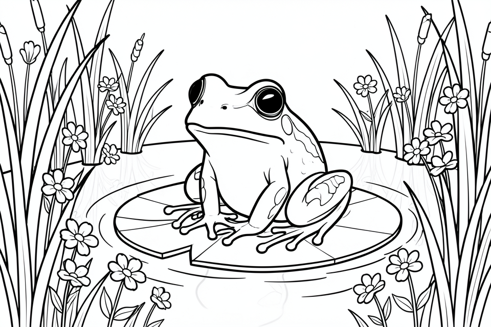 une grenouille dans un A©tang Coloriage une grenouille dans un A©tang
