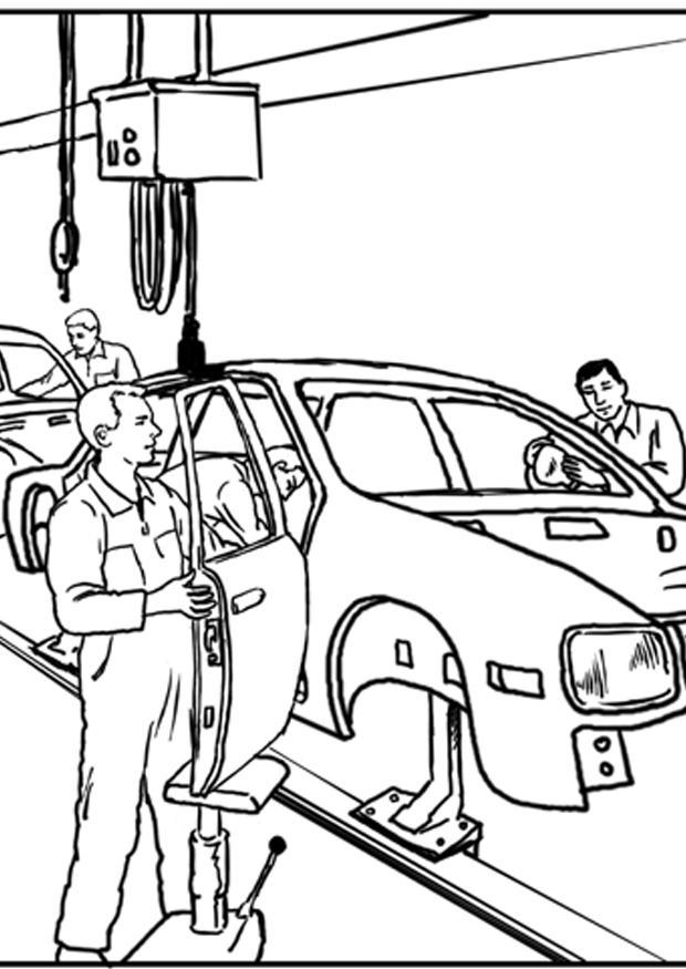 usine de construction automobile Coloriage usine de construction automobile