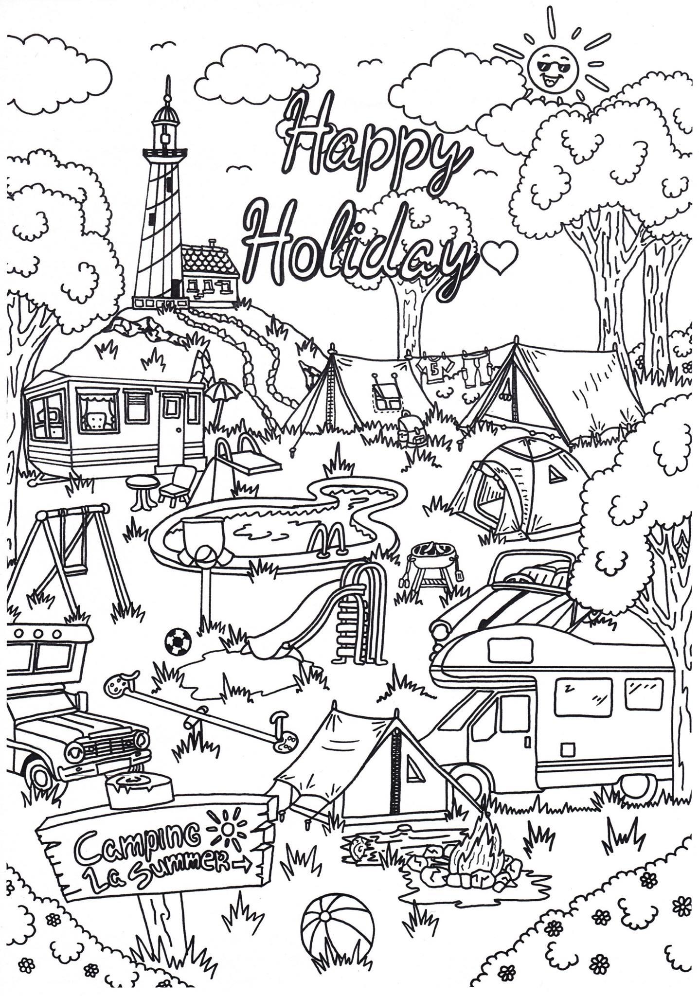 vacances en camping Coloriage vacances en camping