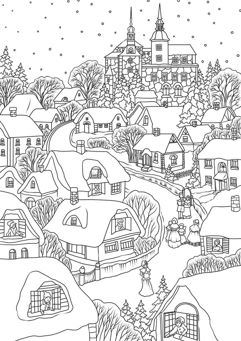 village de noA«l Coloriage village de noA«l