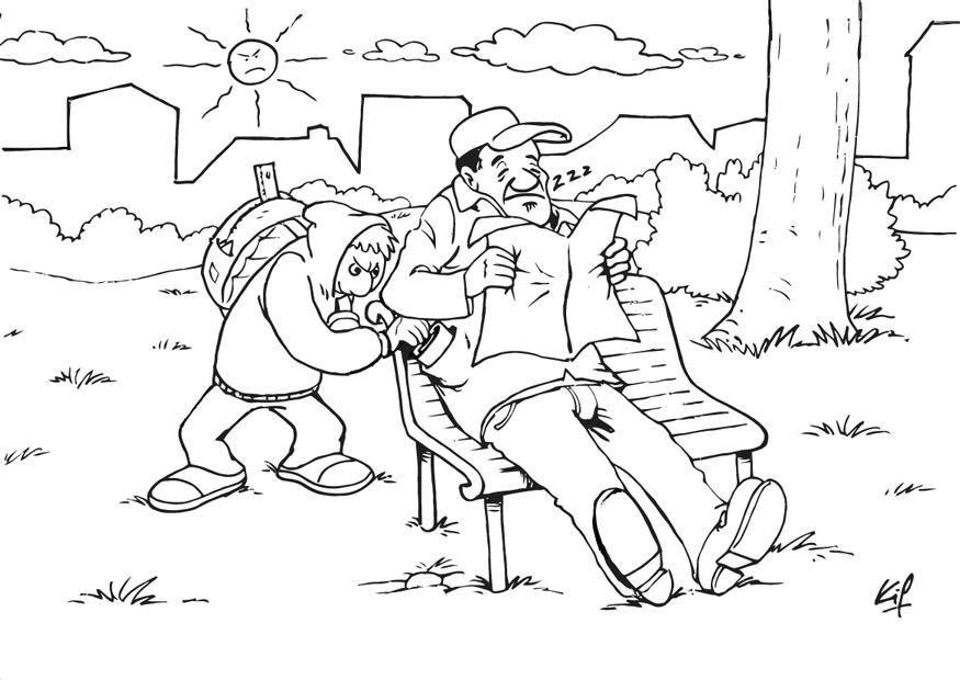 voleur A la tire dans un parc Coloriage voleur A la tire dans un parc
