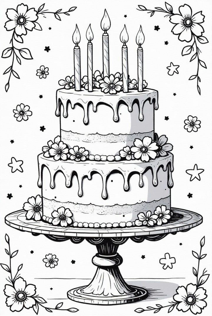 Coloriage gâteau d'anniversaire