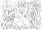 Coloriage repas de Thanksgiving en famille