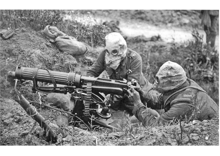 Photo soldats avec machingun et masque Ã  gaz